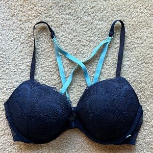 Victoria’s Secret Push-Up Bra, Blue, Front Closure, 38C